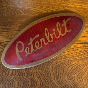 VTG 12”x5” Copper Peterbilt Cabover Truck Enamel Red Oval Logo Hood Emblem